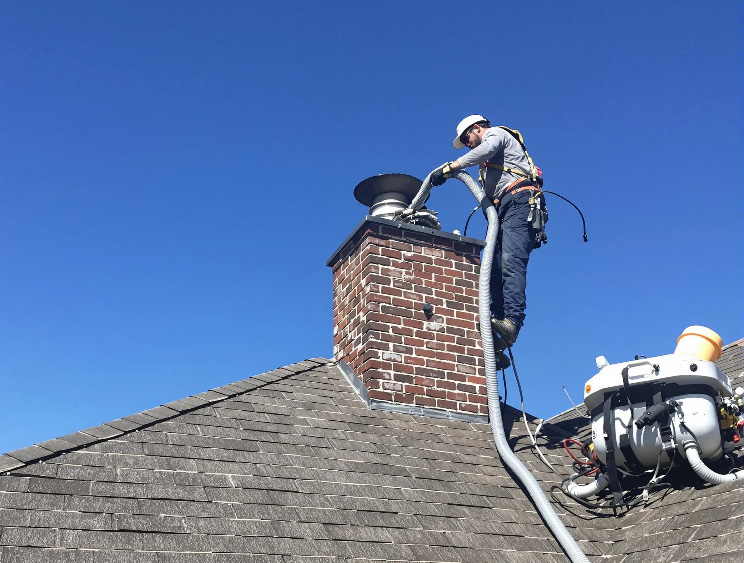 Dedicated Toms River Chimney Sweep team member cleaning a chimney in Toms River, NJ