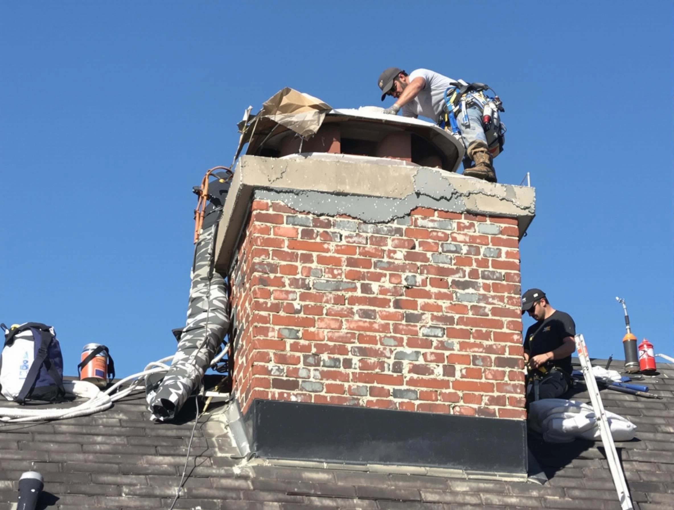 Toms River Chimney Sweep installing a custom chimney crown in Toms River, NJ