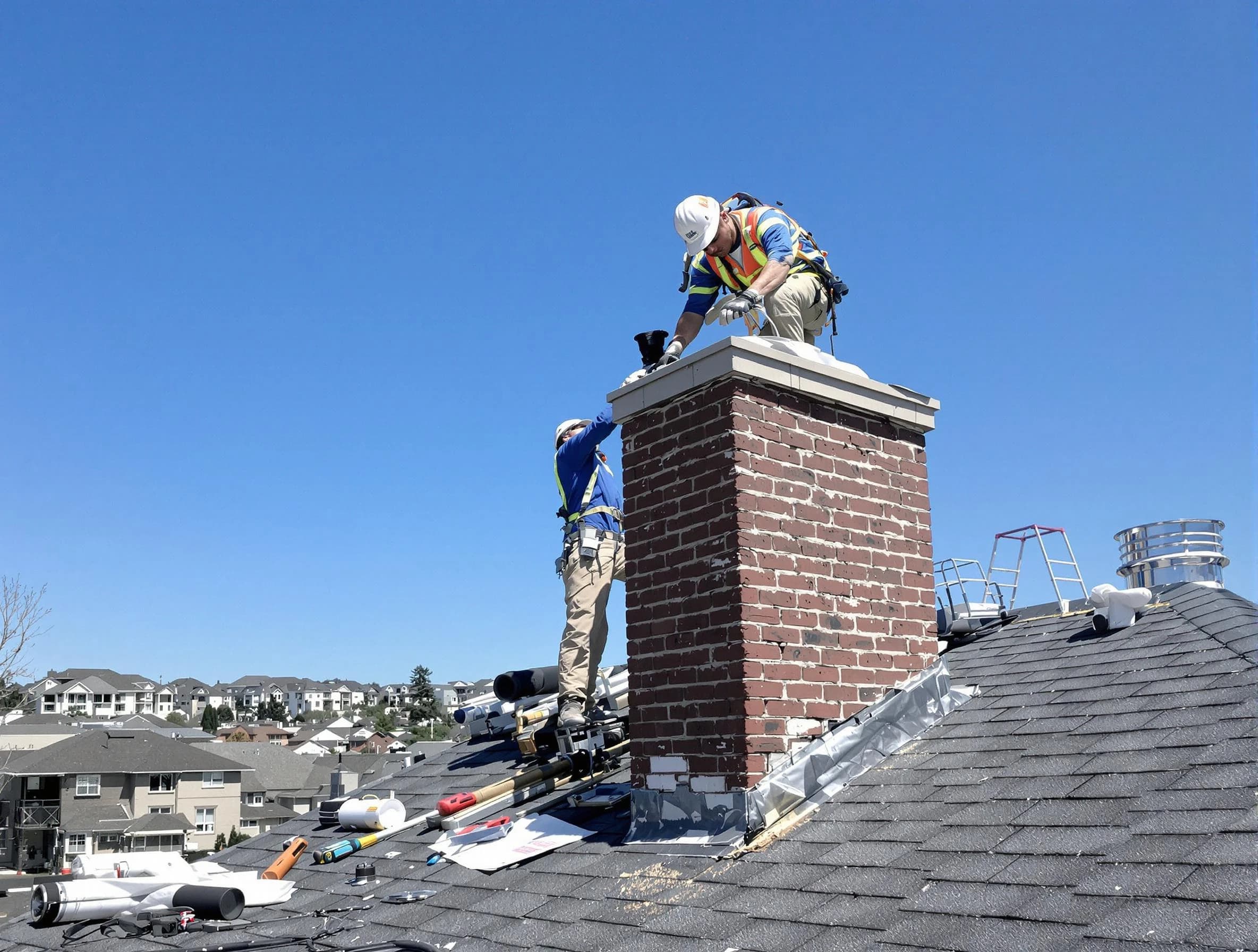 Toms River Chimney Sweep repairing a chimney crown in Toms River, NJ