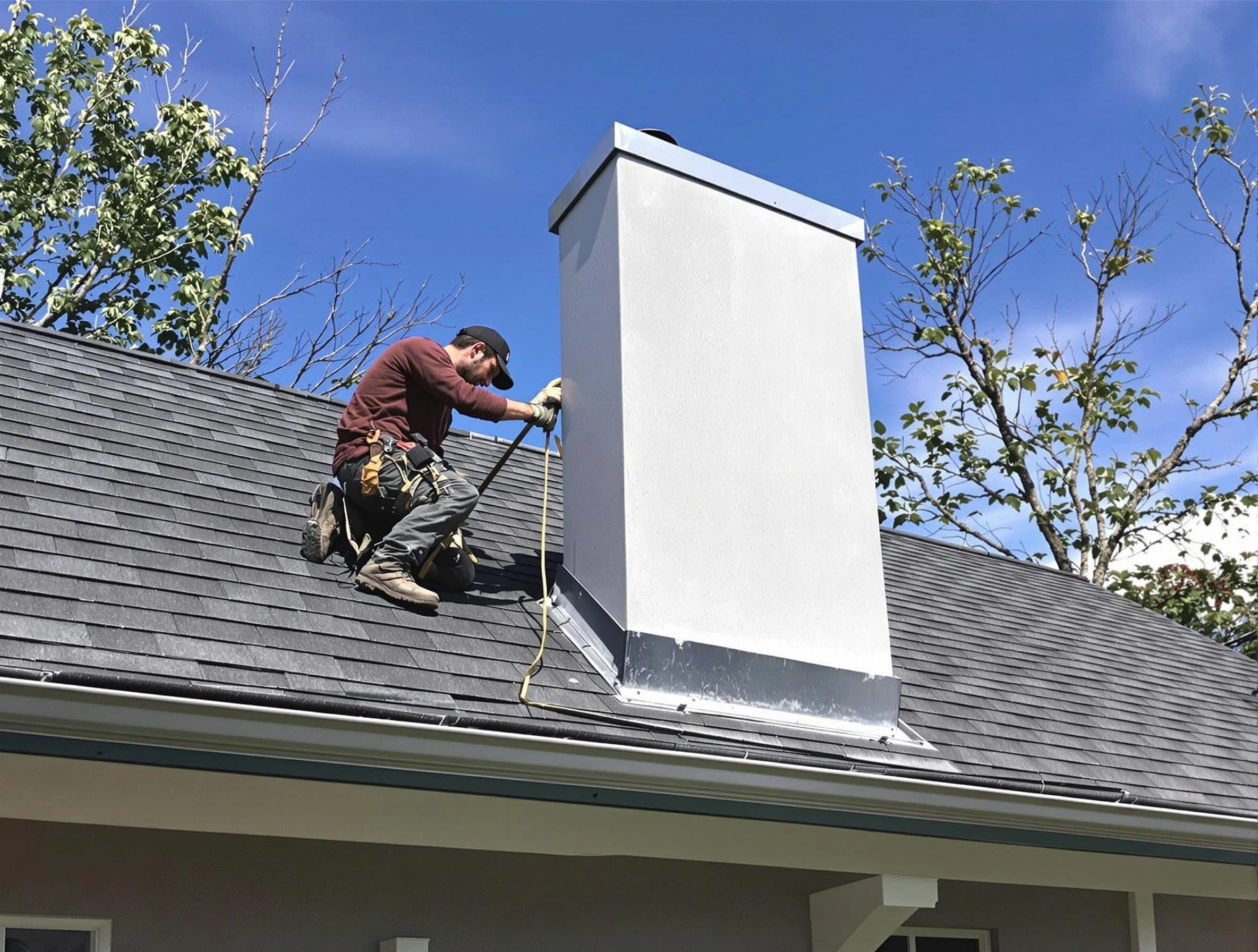 Toms River Chimney Sweep team member finishing chimney construction in Toms River, NJ