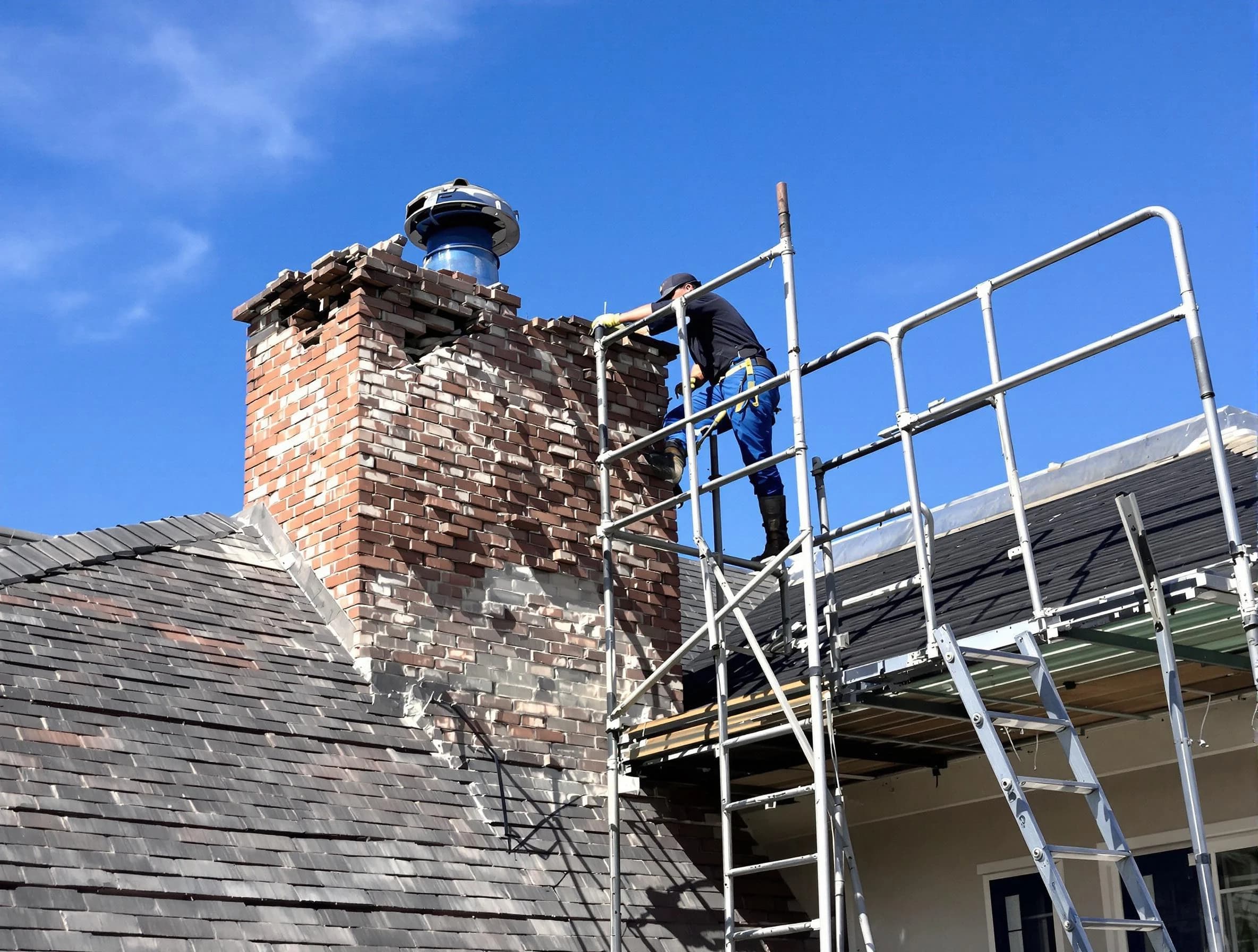 Rebuilding a chimney structure by Toms River Chimney Sweep in Toms River, NJ