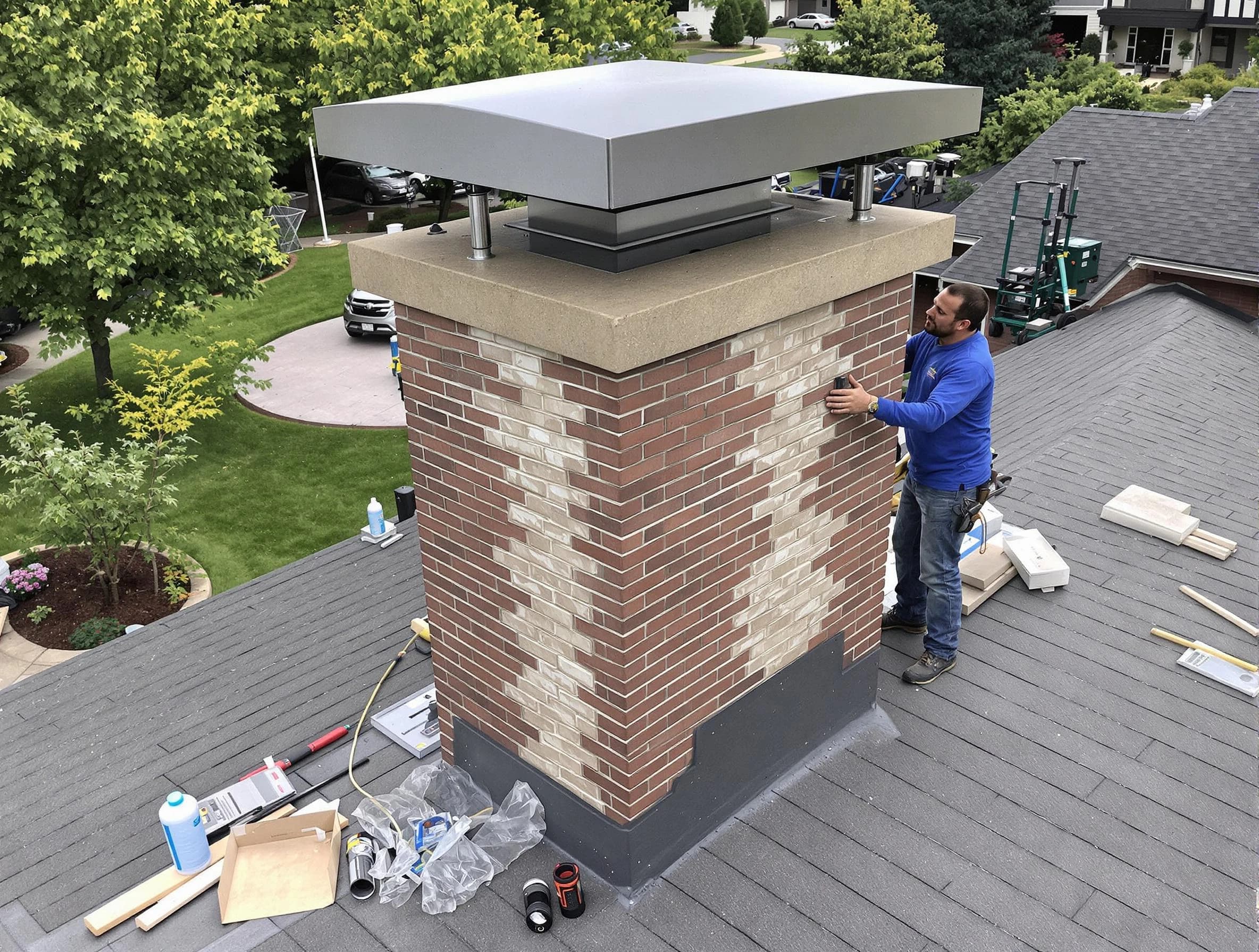 Toms River Chimney Sweep team working on a custom chimney remodel in Toms River, NJ