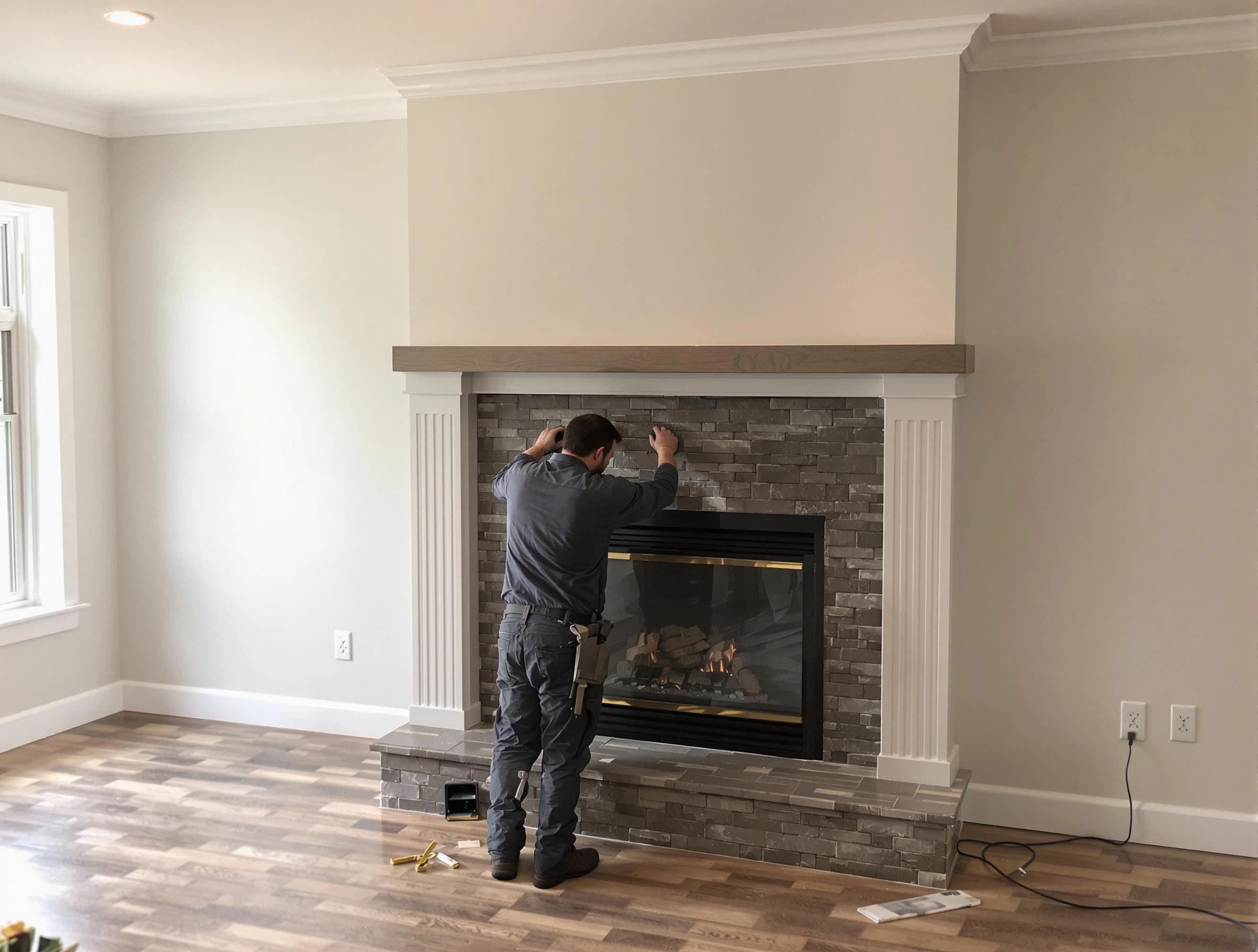 Toms River Chimney Sweep finishing a custom fireplace install in Toms River, NJ